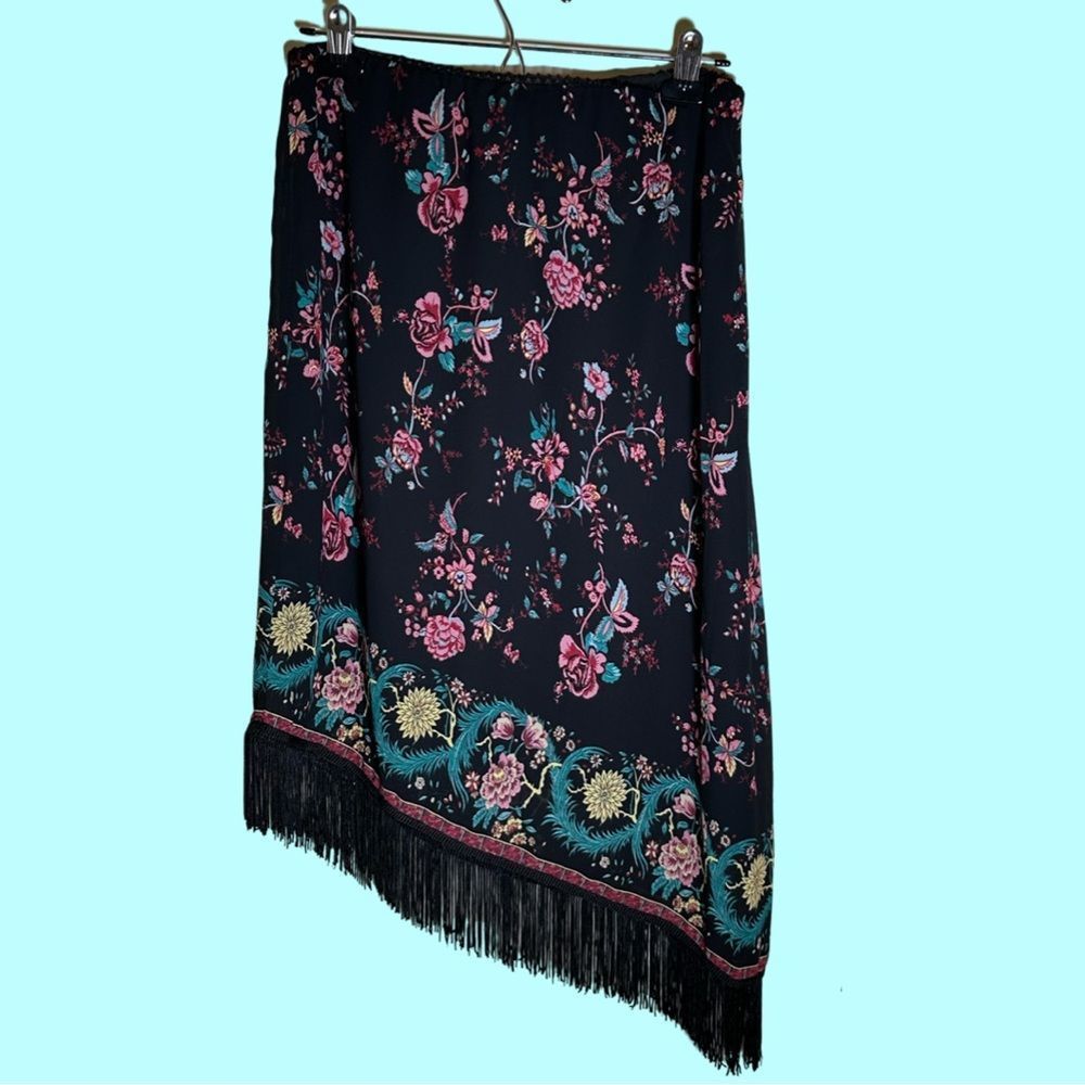 Vintage Kenar women's midi skirt floral with fringe hippie bohemian sz medium